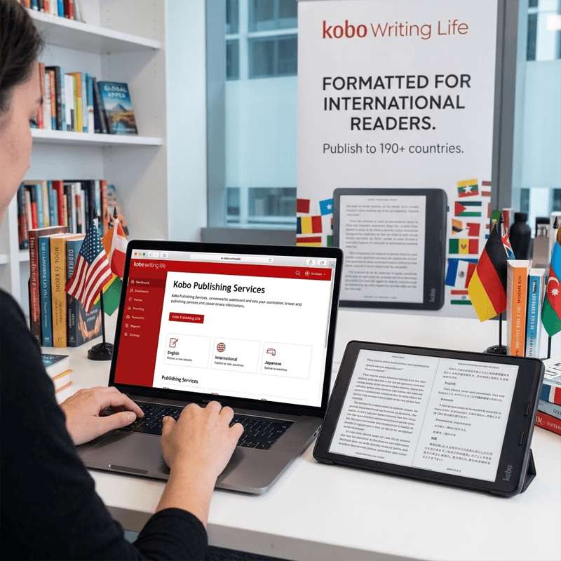 Kobo e-reader showing a novel after Kobo publishing