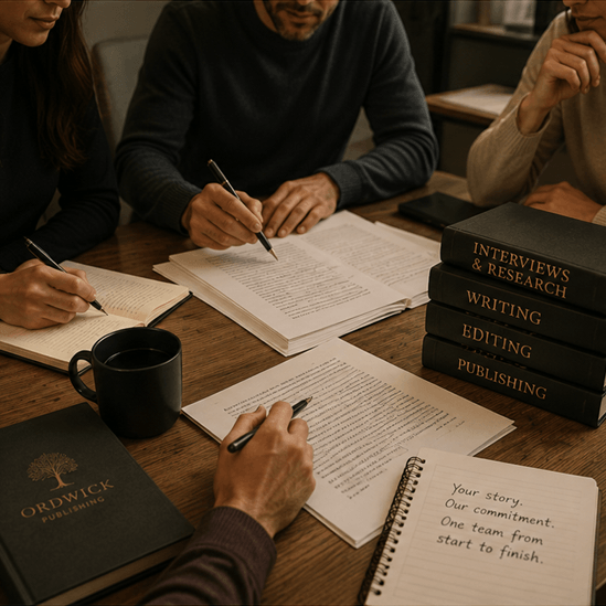 Old family photos and notes used in memoir writing services